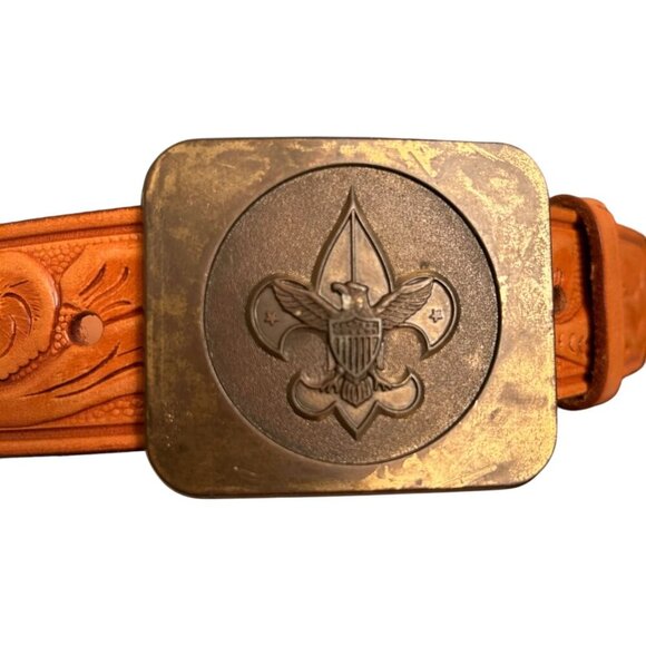 Boy Scouts of America Belt Buckle Removable Leather Belt 24 - Picture 1 of 4